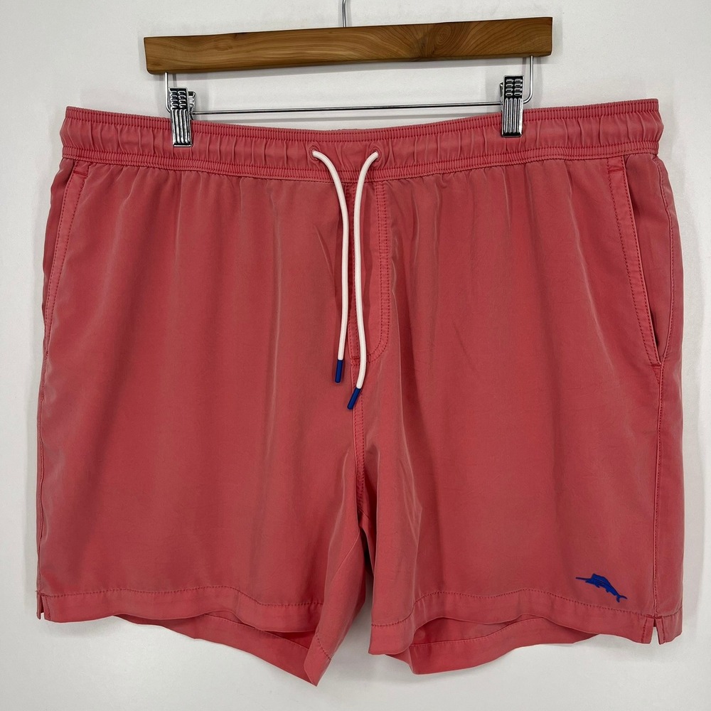 Tommy Bahama Mens XXL Coral Pink Marlin Logo Elastic Waist Swim Shorts